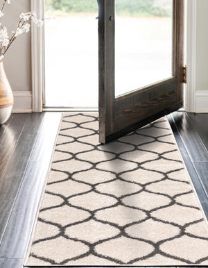 Ivory 2' x 8' 8 Trellis Frieze Runner Area Rug Geometric Modern Unique Stain Resistant Easy Clean Carpet for Living, Dining, Bedrooms, Office for Sale at Rug Engine