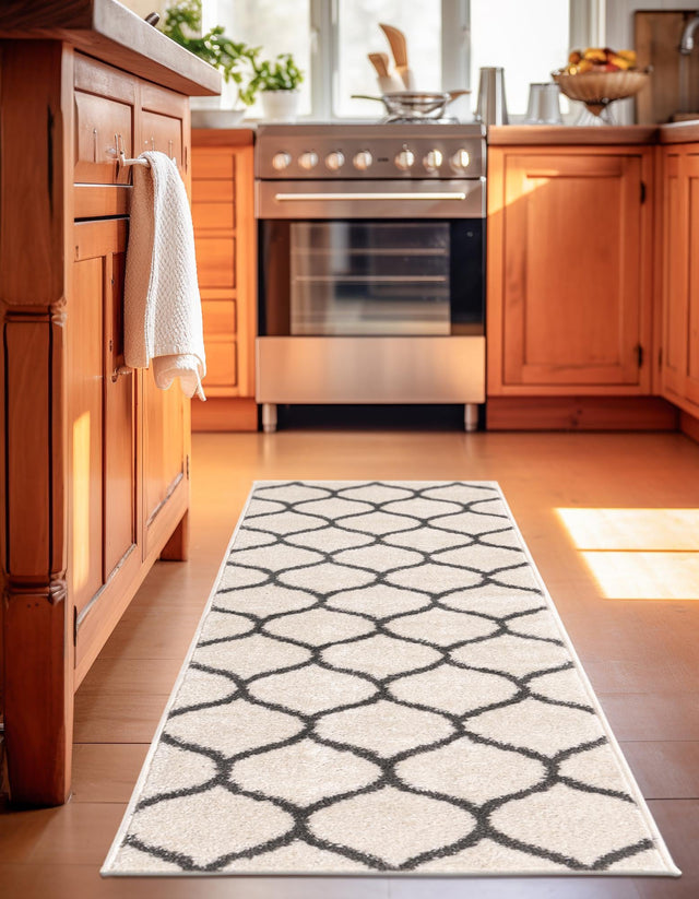 Ivory 2' x 8' 8 Trellis Frieze Runner Area Rug Geometric Modern Unique Stain Resistant Easy Clean Carpet for Living, Dining, Bedrooms, Office for Sale at Rug Engine