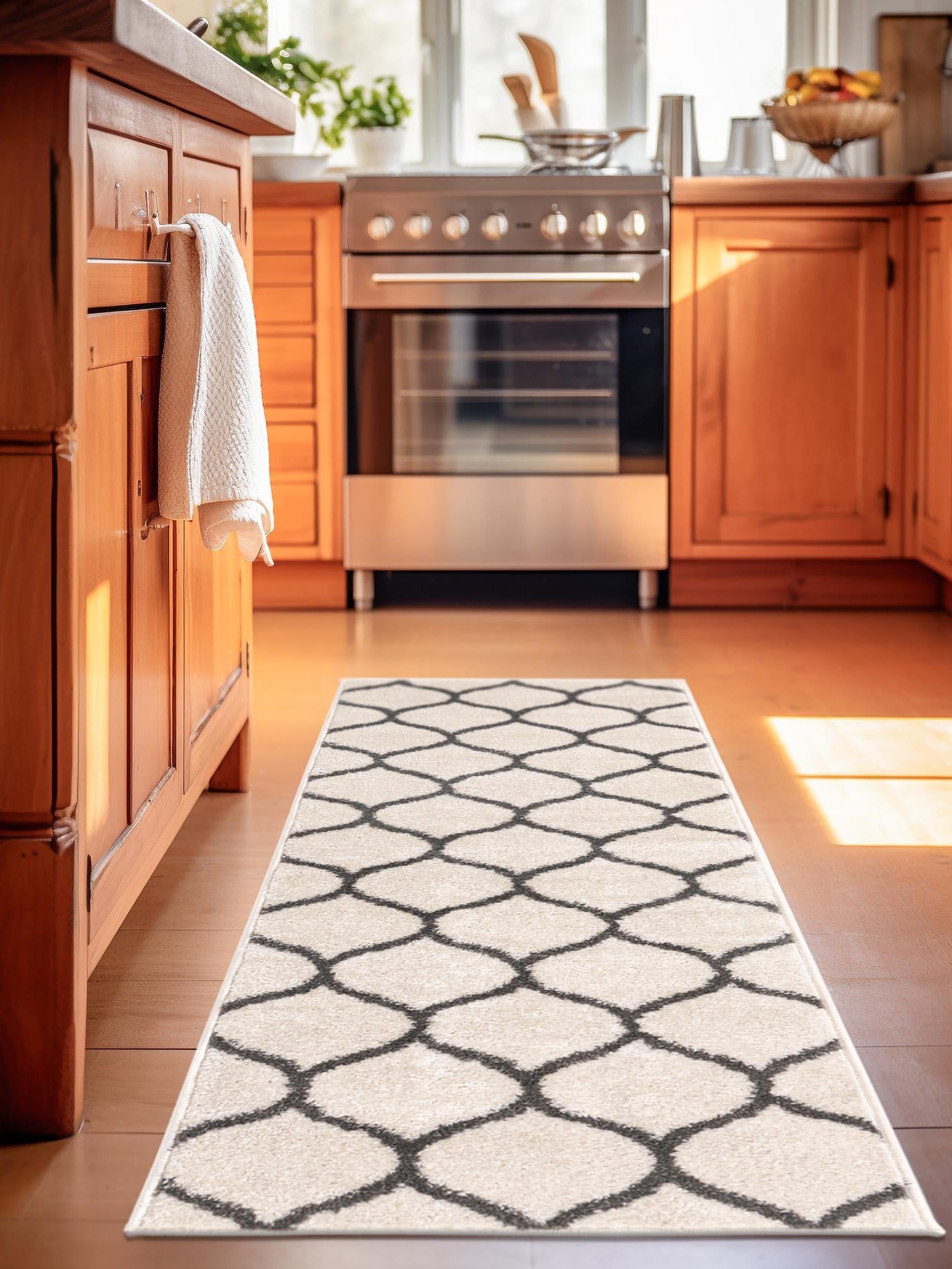 Ivory 2' x 10' Trellis Frieze Runner Area Rug Geometric Modern Unique Stain Resistant Easy Clean Carpet for Living, Dining, Bedrooms, Office for Sale at Rug Engine