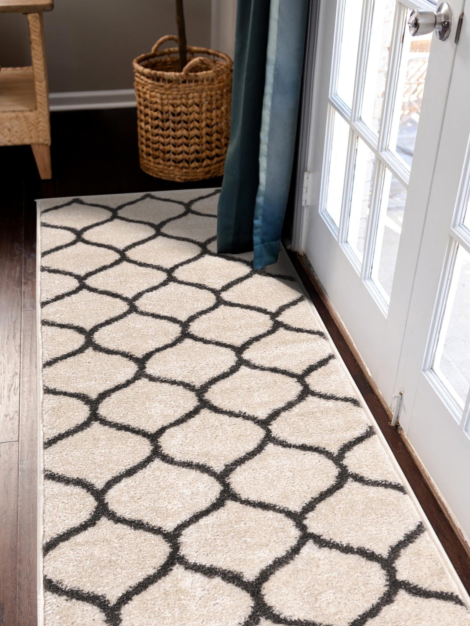 Ivory 2' x 10' Trellis Frieze Runner Area Rug Geometric Modern Unique Stain Resistant Easy Clean Carpet for Living, Dining, Bedrooms, Office for Sale at Rug Engine