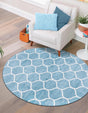 Light Blue 7' 10 x 7' 10 Trellis Frieze Round Area Rug Geometric Modern Unique Stain Resistant Easy Clean Carpet for Living, Dining, Bedrooms, Office for Sale at Rug Engine
