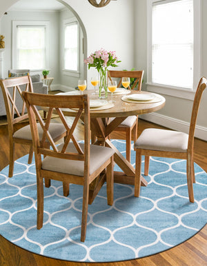 Light Blue 4' 1 x 4' 1 Trellis Frieze Round Area Rug Geometric Modern Unique Stain Resistant Easy Clean Carpet for Living, Dining, Bedrooms, Office for Sale at Rug Engine