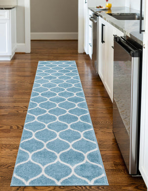 Light Blue 2' x 6' 1 Trellis Frieze Runner Area Rug Geometric Modern Unique Stain Resistant Easy Clean Carpet for Living, Dining, Bedrooms, Office for Sale at Rug Engine