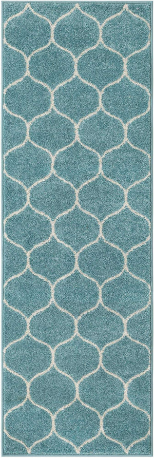 Light Blue 2' x 6' 1 Trellis Frieze Runner Area Rug Geometric Modern Unique Stain Resistant Easy Clean Carpet for Living, Dining, Bedrooms, Office for Sale at Rug Engine