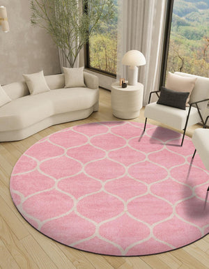 Light Pink 4' 1 x 4' 1 Trellis Frieze Round Area Rug Geometric Modern Unique Stain Resistant Easy Clean Carpet for Living, Dining, Bedrooms, Office for Sale at Rug Engine