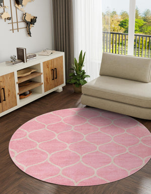 Light Pink 4' 1 x 4' 1 Trellis Frieze Round Area Rug Geometric Modern Unique Stain Resistant Easy Clean Carpet for Living, Dining, Bedrooms, Office for Sale at Rug Engine
