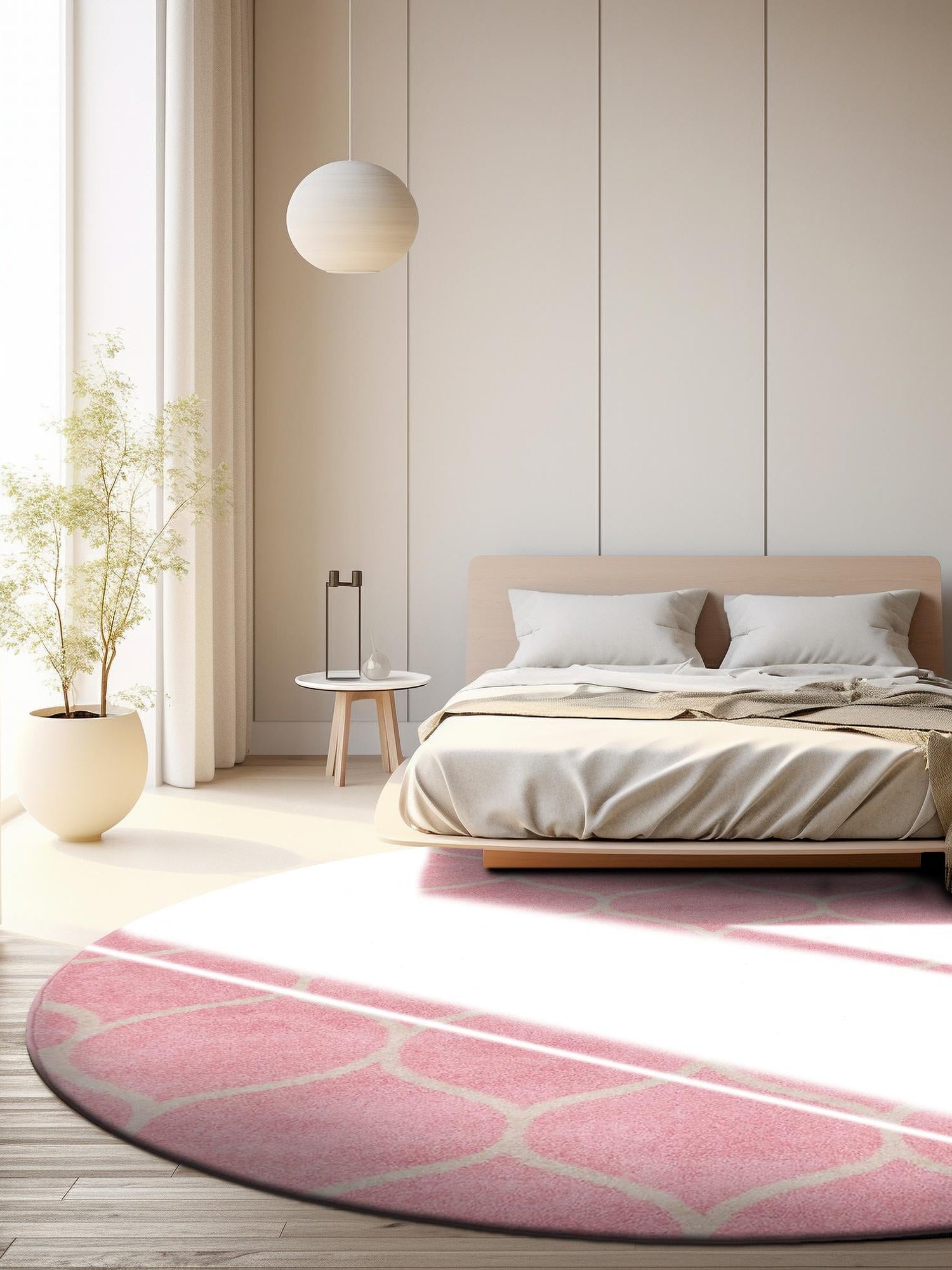 Light Pink 7' 1 x 7' 1 Trellis Frieze Round Area Rug Geometric Modern Unique Stain Resistant Easy Clean Carpet for Living, Dining, Bedrooms, Office for Sale at Rug Engine