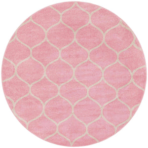 Light Pink 4' 1 x 4' 1 Trellis Frieze Round Area Rug Geometric Modern Unique Stain Resistant Easy Clean Carpet for Living, Dining, Bedrooms, Office for Sale at Rug Engine