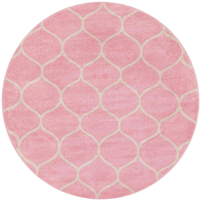 Light Pink 4' 1 x 4' 1 Trellis Frieze Round Area Rug Geometric Modern Unique Stain Resistant Easy Clean Carpet for Living, Dining, Bedrooms, Office for Sale at Rug Engine