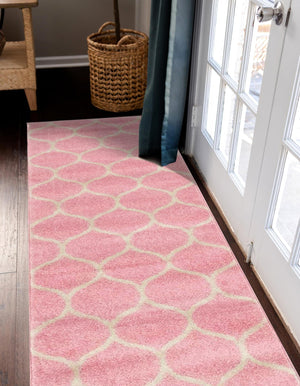 Light Pink 2' x 8' 8 Trellis Frieze Runner Area Rug Geometric Modern Unique Stain Resistant Easy Clean Carpet for Living, Dining, Bedrooms, Office for Sale at Rug Engine