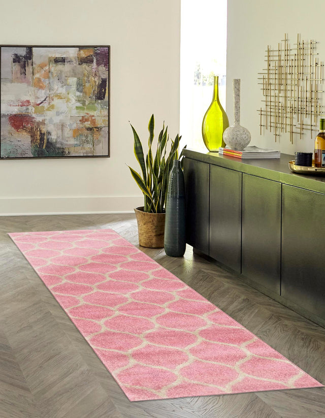 Light Pink 2' x 13' 1 Trellis Frieze Runner Area Rug Geometric Modern Unique Stain Resistant Easy Clean Carpet for Living, Dining, Bedrooms, Office for Sale at Rug Engine