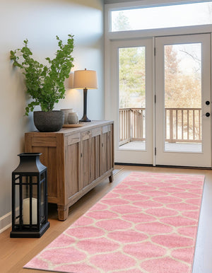 Light Pink 2' x 13' 1 Trellis Frieze Runner Area Rug Geometric Modern Unique Stain Resistant Easy Clean Carpet for Living, Dining, Bedrooms, Office for Sale at Rug Engine