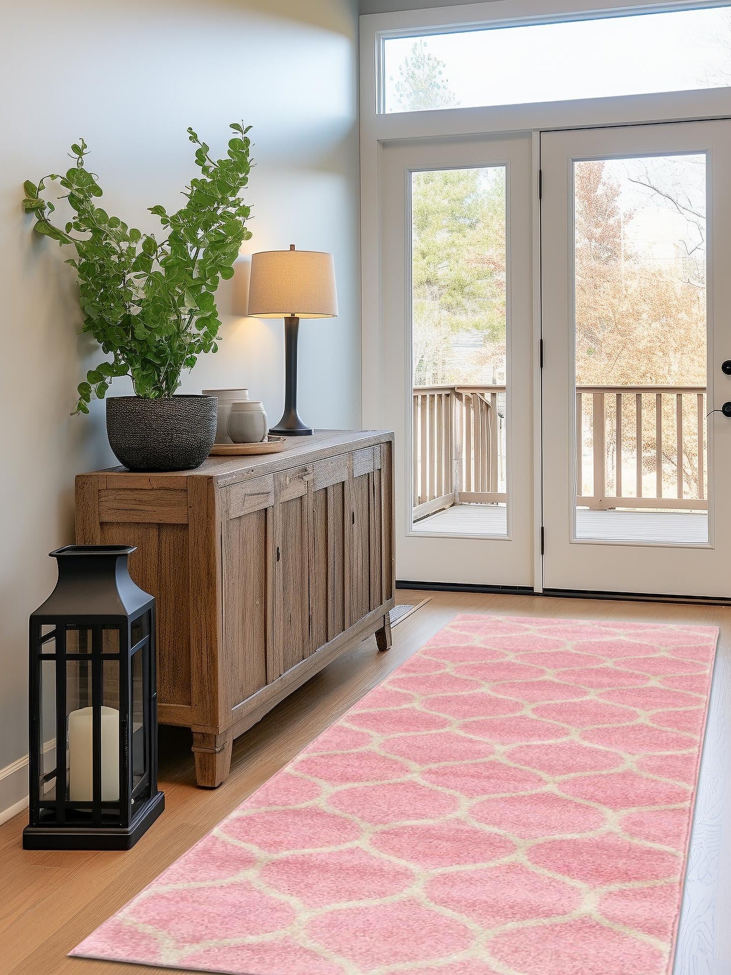 Light Pink 2' x 6' 1 Trellis Frieze Runner Area Rug Geometric Modern Unique Stain Resistant Easy Clean Carpet for Living, Dining, Bedrooms, Office for Sale at Rug Engine