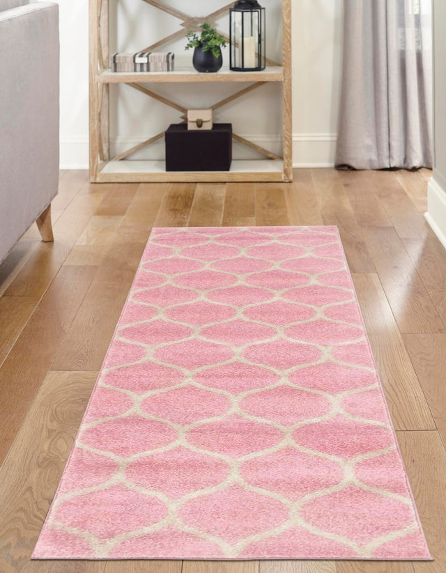 Light Pink 2' x 6' 1 Trellis Frieze Runner Area Rug Geometric Modern Unique Stain Resistant Easy Clean Carpet for Living, Dining, Bedrooms, Office for Sale at Rug Engine