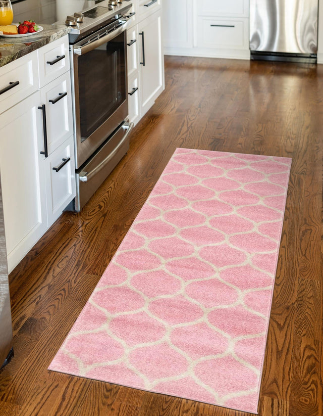 Light Pink 2' x 13' 1 Trellis Frieze Runner Area Rug Geometric Modern Unique Stain Resistant Easy Clean Carpet for Living, Dining, Bedrooms, Office for Sale at Rug Engine