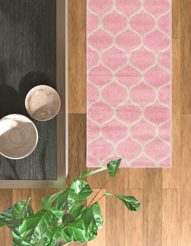 Light Pink 2' x 13' 1 Trellis Frieze Runner Area Rug Geometric Modern Unique Stain Resistant Easy Clean Carpet for Living, Dining, Bedrooms, Office for Sale at Rug Engine