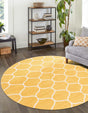 Yellow 4' 1 x 4' 1 Trellis Frieze Round Area Rug Geometric Modern Unique Stain Resistant Easy Clean Carpet for Living, Dining, Bedrooms, Office for Sale at Rug Engine
