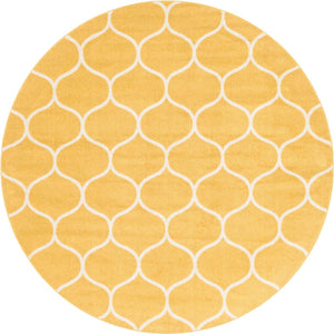 Yellow 4' 1 x 4' 1 Trellis Frieze Round Area Rug Geometric Modern Unique Stain Resistant Easy Clean Carpet for Living, Dining, Bedrooms, Office for Sale at Rug Engine