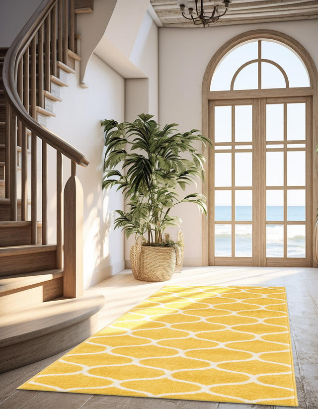 Yellow 2' x 6' 1 Trellis Frieze Runner Area Rug Geometric Modern Unique Stain Resistant Easy Clean Carpet for Living, Dining, Bedrooms, Office for Sale at Rug Engine
