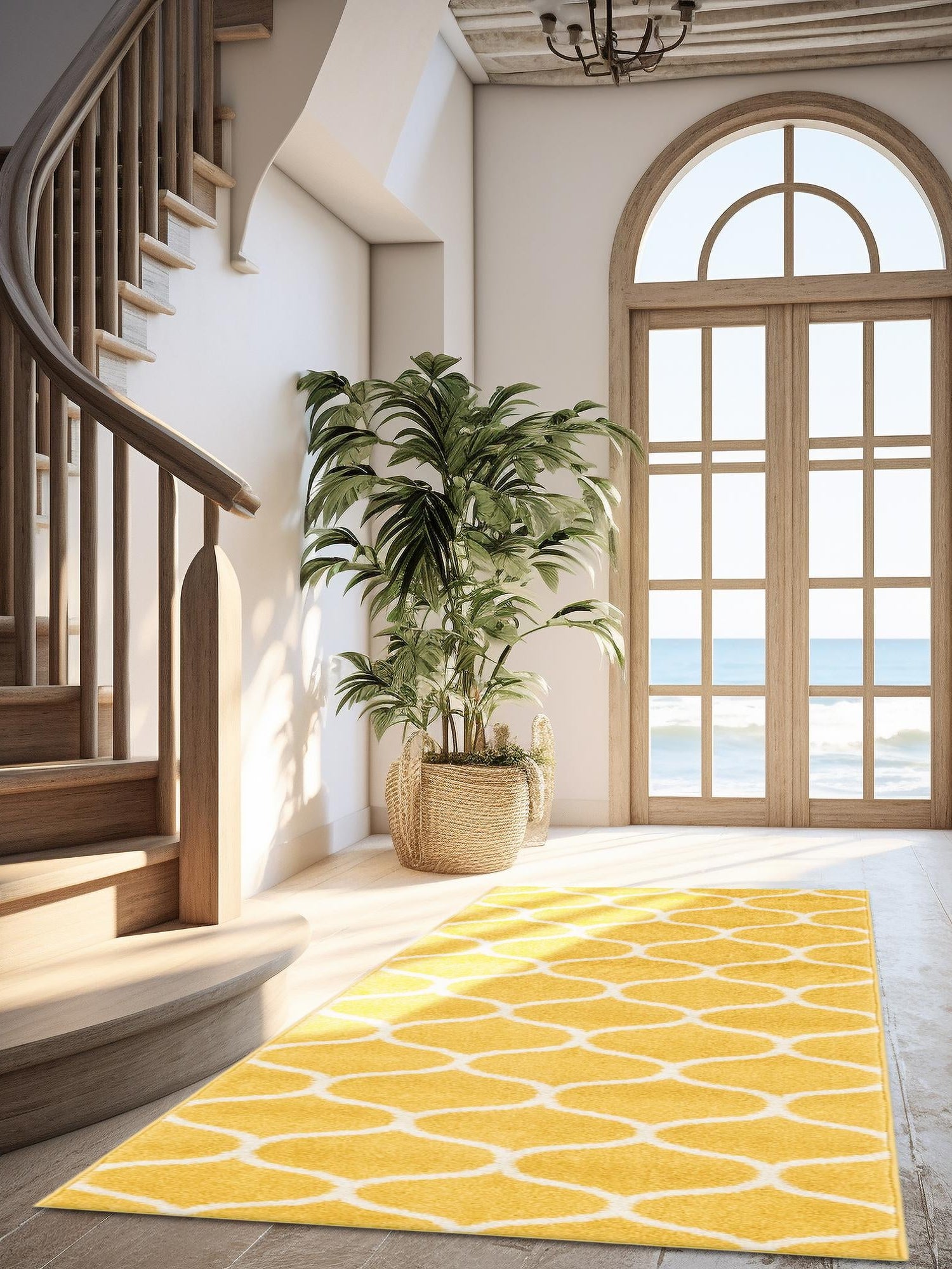 Yellow 2' x 8' 8 Trellis Frieze Runner Area Rug Geometric Modern Unique Stain Resistant Easy Clean Carpet for Living, Dining, Bedrooms, Office for Sale at Rug Engine