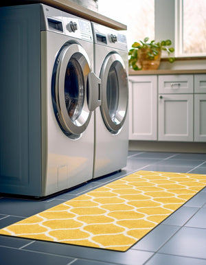 Yellow 2' x 13' 1 Trellis Frieze Runner Area Rug Geometric Modern Unique Stain Resistant Easy Clean Carpet for Living, Dining, Bedrooms, Office for Sale at Rug Engine