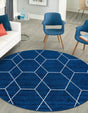 Navy Blue 3' 1 x 3' 1 Trellis Frieze Round Area Rug Geometric Modern Unique Stain Resistant Easy Clean Carpet for Living, Dining, Bedrooms, Office for Sale at Rug Engine