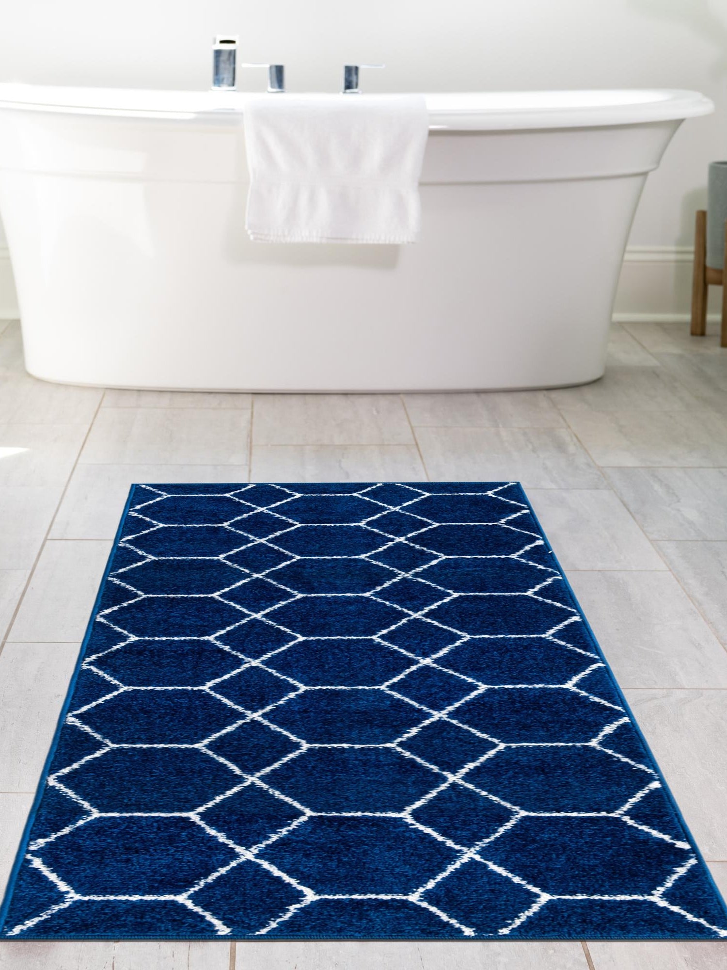 Navy Blue 2' x 6' 1 Trellis Frieze Runner Area Rug Geometric Modern Unique Stain Resistant Easy Clean Carpet for Living, Dining, Bedrooms, Office for Sale at Rug Engine