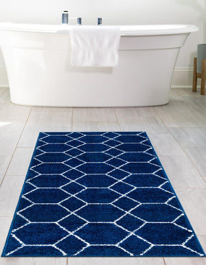 Navy Blue 2' x 6' 1 Trellis Frieze Runner Area Rug Geometric Modern Unique Stain Resistant Easy Clean Carpet for Living, Dining, Bedrooms, Office for Sale at Rug Engine