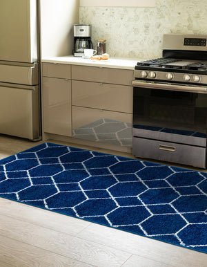 Navy Blue 2' x 6' 1 Trellis Frieze Runner Area Rug Geometric Modern Unique Stain Resistant Easy Clean Carpet for Living, Dining, Bedrooms, Office for Sale at Rug Engine