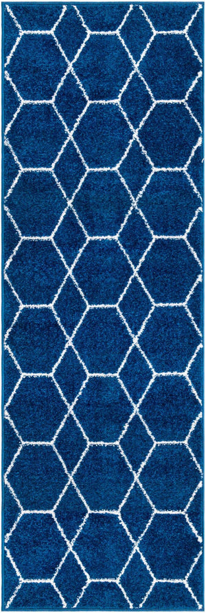 Navy Blue 2' x 6' 1 Trellis Frieze Runner Area Rug Geometric Modern Unique Stain Resistant Easy Clean Carpet for Living, Dining, Bedrooms, Office for Sale at Rug Engine