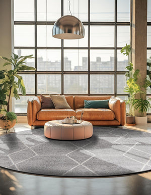 Light Gray 6' 1 x 6' 1 Trellis Frieze Round Area Rug Geometric Modern Unique Stain Resistant Easy Clean Carpet for Living, Dining, Bedrooms, Office for Sale at Rug Engine