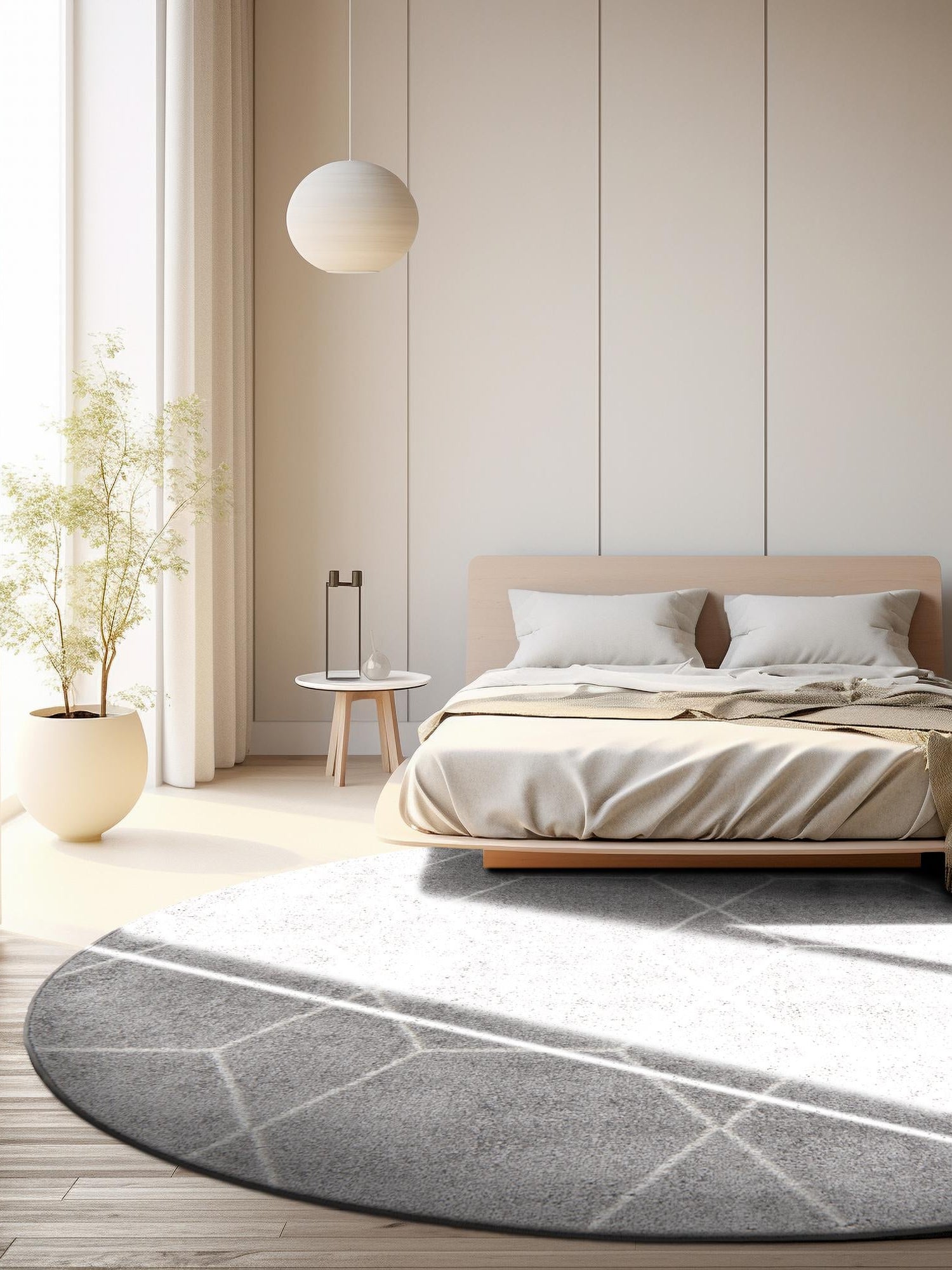 Light Gray 6' 1 x 6' 1 Trellis Frieze Round Area Rug Geometric Modern Unique Stain Resistant Easy Clean Carpet for Living, Dining, Bedrooms, Office for Sale at Rug Engine
