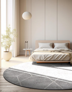 Light Gray 6' 1 x 6' 1 Trellis Frieze Round Area Rug Geometric Modern Unique Stain Resistant Easy Clean Carpet for Living, Dining, Bedrooms, Office for Sale at Rug Engine