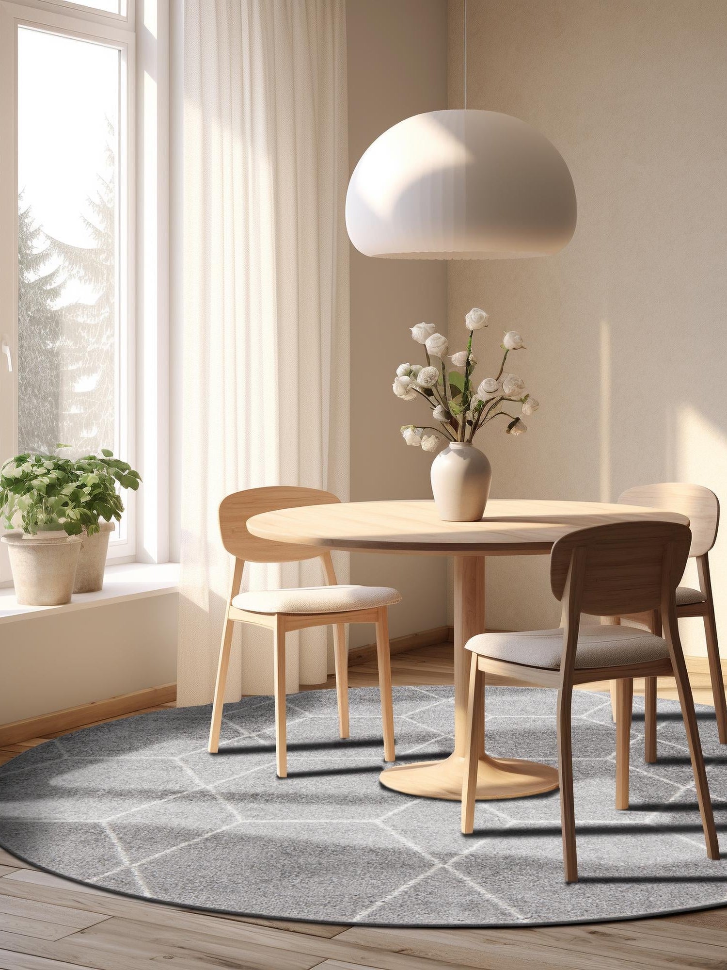 Light Gray 4' 1 x 4' 1 Trellis Frieze Round Area Rug Geometric Modern Unique Stain Resistant Easy Clean Carpet for Living, Dining, Bedrooms, Office for Sale at Rug Engine