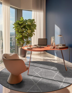 Light Gray 10' x 10' Trellis Frieze Round Area Rug Geometric Modern Unique Stain Resistant Easy Clean Carpet for Living, Dining, Bedrooms, Office for Sale at Rug Engine