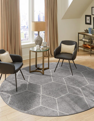 Light Gray 12' x 12' Trellis Frieze Round Area Rug Geometric Modern Unique Stain Resistant Easy Clean Carpet for Living, Dining, Bedrooms, Office for Sale at Rug Engine