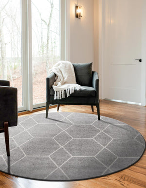 Light Gray 10' x 10' Trellis Frieze Round Area Rug Geometric Modern Unique Stain Resistant Easy Clean Carpet for Living, Dining, Bedrooms, Office for Sale at Rug Engine