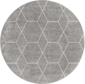 Light Gray 4' 1 x 4' 1 Trellis Frieze Round Area Rug Geometric Modern Unique Stain Resistant Easy Clean Carpet for Living, Dining, Bedrooms, Office for Sale at Rug Engine