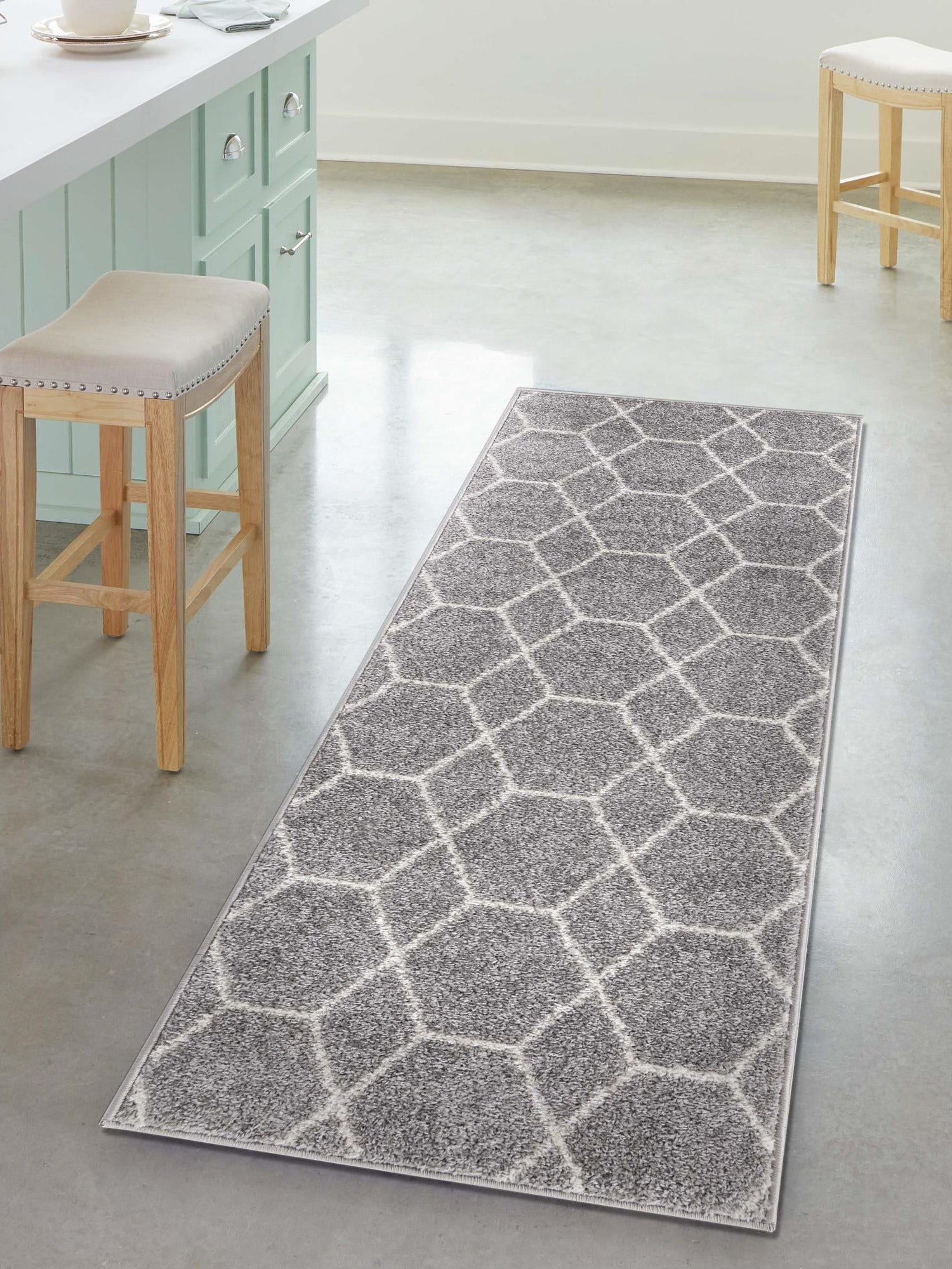 Light Gray 3' 3 x 16' 5 Trellis Frieze Runner Area Rug Geometric Modern Unique Stain Resistant Easy Clean Carpet for Living, Dining, Bedrooms, Office for Sale at Rug Engine