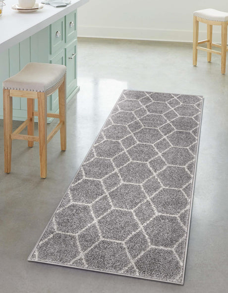 Light Gray 3' 3 x 16' 5 Trellis Frieze Runner Area Rug Geometric Modern Unique Stain Resistant Easy Clean Carpet for Living, Dining, Bedrooms, Office for Sale at Rug Engine