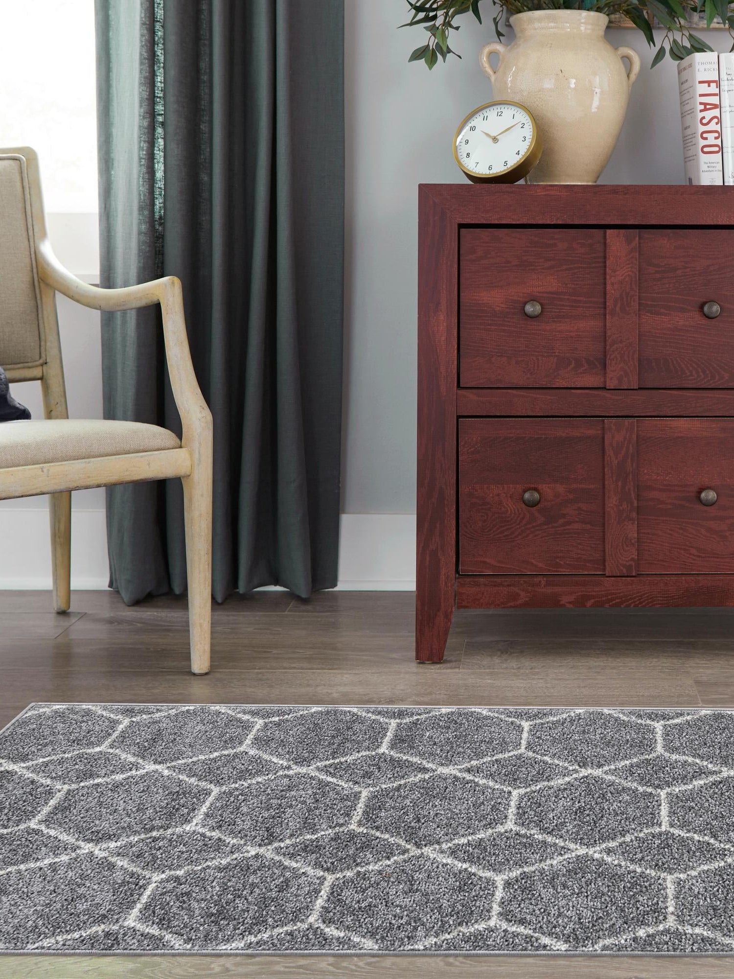 Light Gray 2' 7 x 12' Trellis Frieze Runner Area Rug Geometric Modern Unique Stain Resistant Easy Clean Carpet for Living, Dining, Bedrooms, Office for Sale at Rug Engine