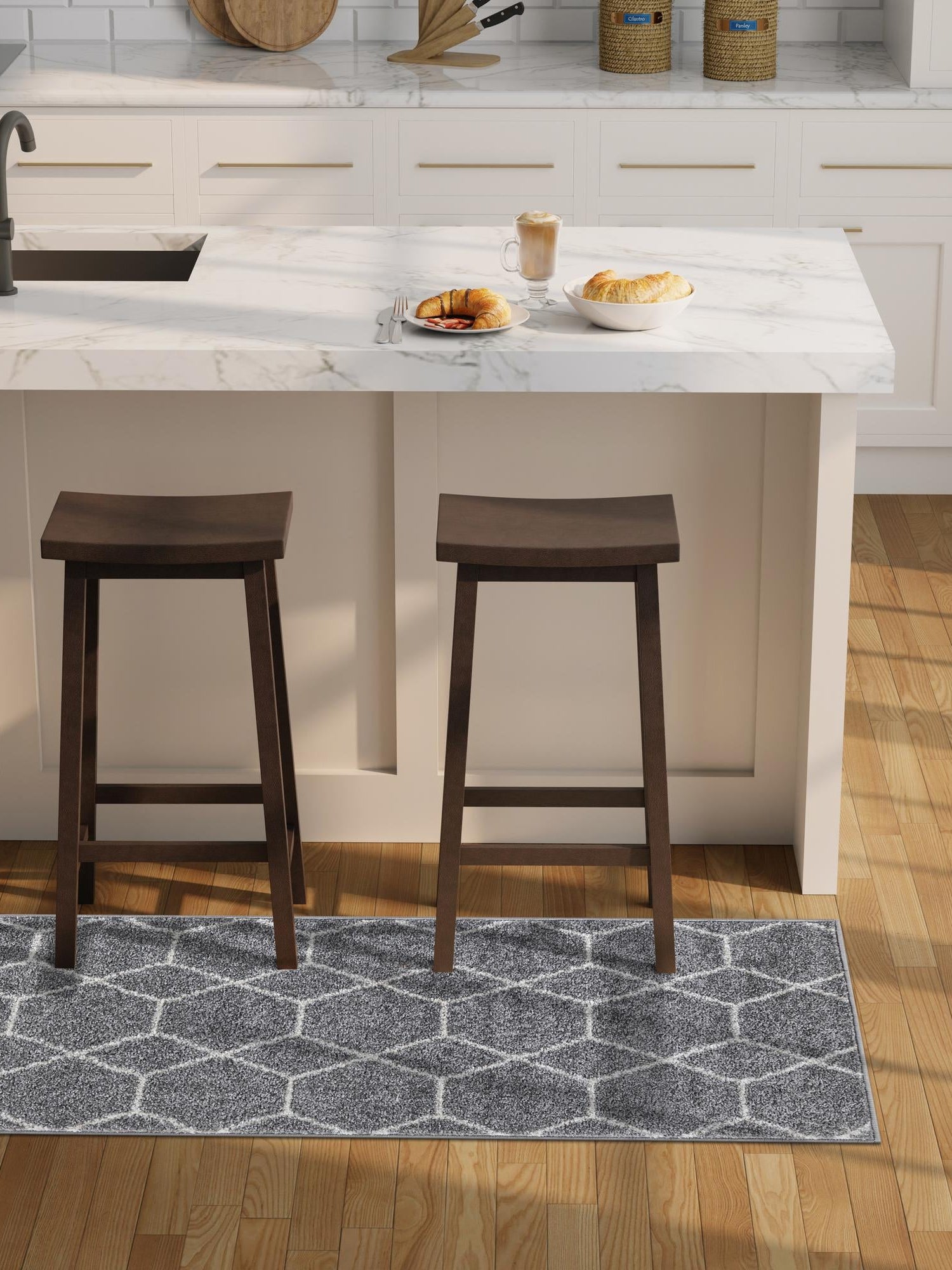 Light Gray 3' 3 x 16' 5 Trellis Frieze Runner Area Rug Geometric Modern Unique Stain Resistant Easy Clean Carpet for Living, Dining, Bedrooms, Office for Sale at Rug Engine