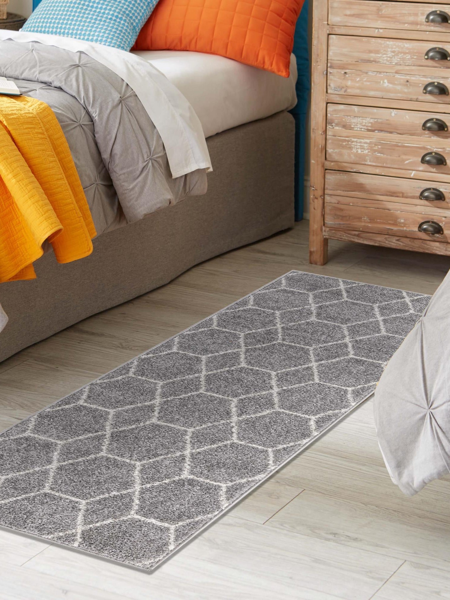Light Gray 3' 3 x 16' 5 Trellis Frieze Runner Area Rug Geometric Modern Unique Stain Resistant Easy Clean Carpet for Living, Dining, Bedrooms, Office for Sale at Rug Engine