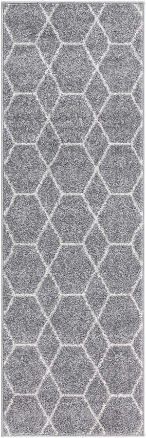 Light Gray 2' x 6' 1 Trellis Frieze Runner Area Rug Geometric Modern Unique Stain Resistant Easy Clean Carpet for Living, Dining, Bedrooms, Office for Sale at Rug Engine