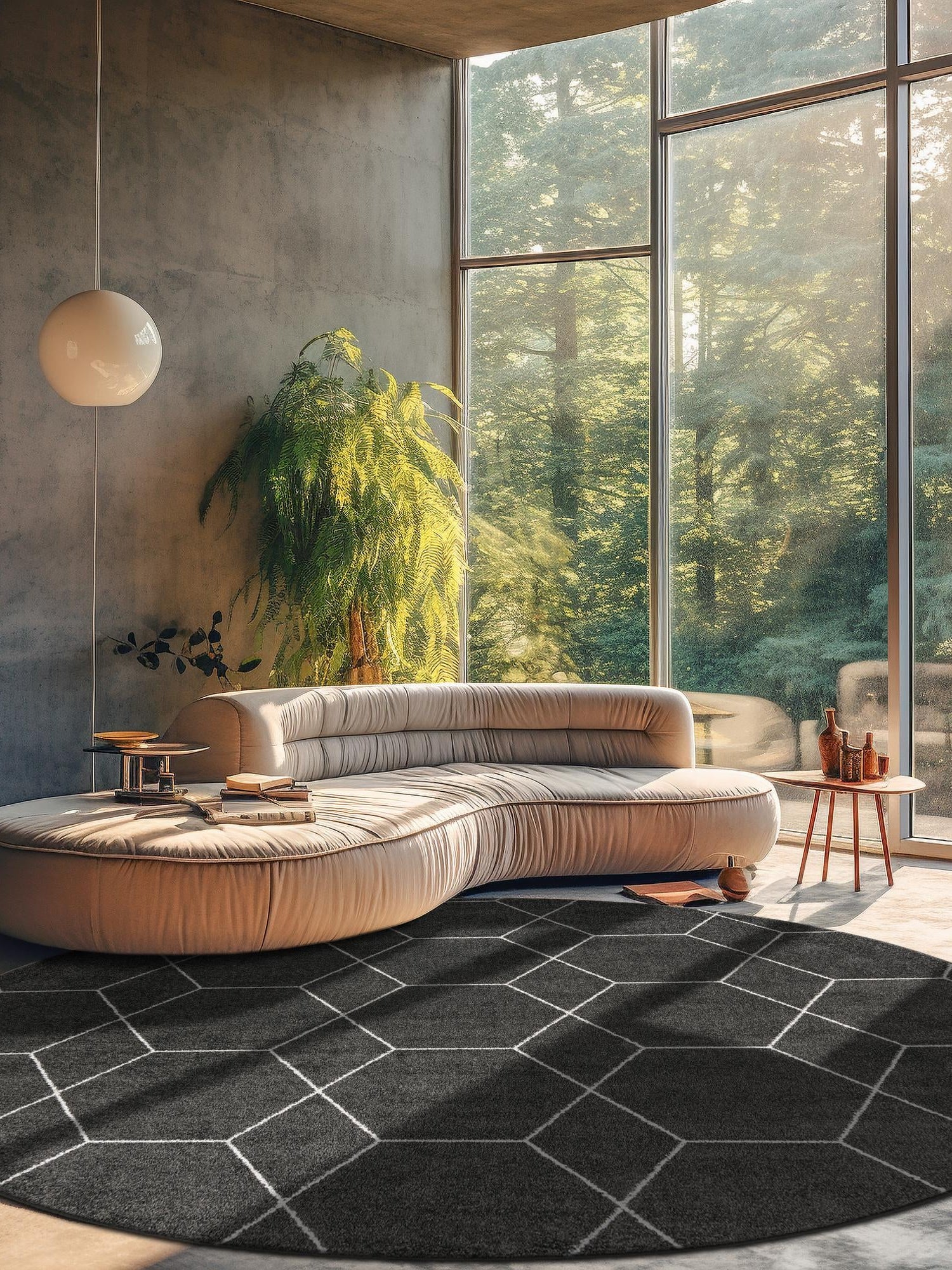 Dark Gray 6' 1 x 6' 1 Trellis Frieze Round Area Rug Geometric Modern Unique Stain Resistant Easy Clean Carpet for Living, Dining, Bedrooms, Office for Sale at Rug Engine