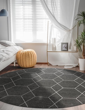 Dark Gray 4' 1 x 4' 1 Trellis Frieze Round Area Rug Geometric Modern Unique Stain Resistant Easy Clean Carpet for Living, Dining, Bedrooms, Office for Sale at Rug Engine