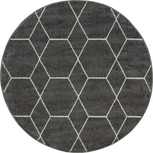 Dark Gray 4' 1 x 4' 1 Trellis Frieze Round Area Rug Geometric Modern Unique Stain Resistant Easy Clean Carpet for Living, Dining, Bedrooms, Office for Sale at Rug Engine