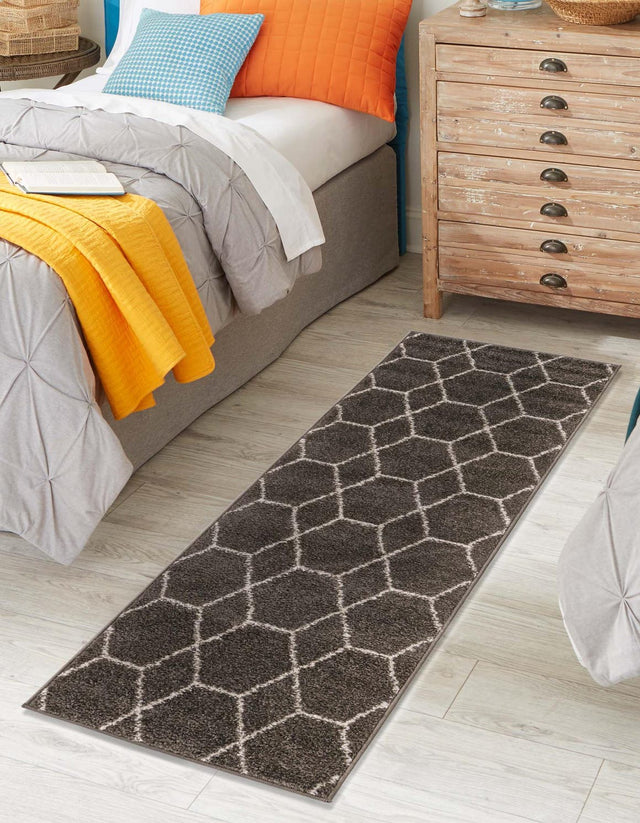 Dark Gray 2' x 10' Trellis Frieze Runner Area Rug Geometric Modern Unique Stain Resistant Easy Clean Carpet for Living, Dining, Bedrooms, Office for Sale at Rug Engine