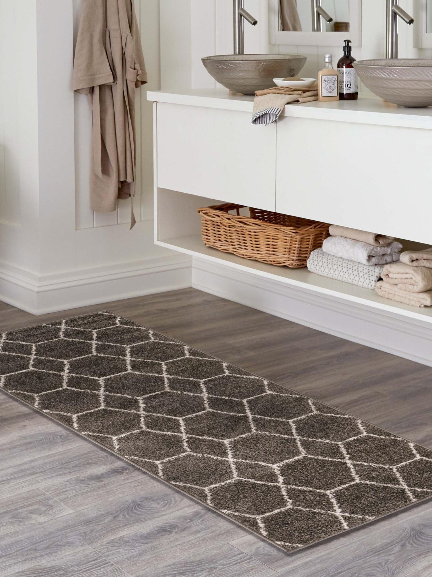 Dark Gray 2' x 10' Trellis Frieze Runner Area Rug Geometric Modern Unique Stain Resistant Easy Clean Carpet for Living, Dining, Bedrooms, Office for Sale at Rug Engine