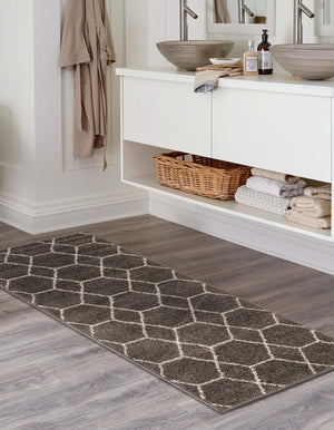 Dark Gray 2' x 10' Trellis Frieze Runner Area Rug Geometric Modern Unique Stain Resistant Easy Clean Carpet for Living, Dining, Bedrooms, Office for Sale at Rug Engine